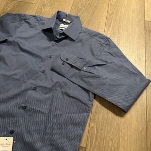 Lucky Brand Shirt Mens Blue Weave Print Button Stretch Slim Fit‎ Preppy